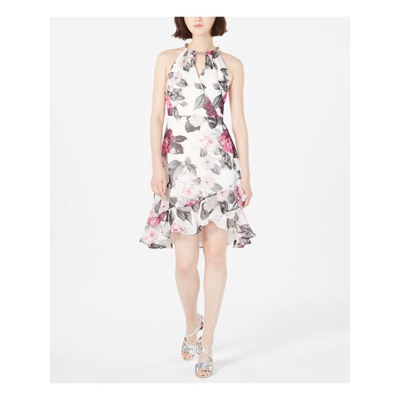 NWT CALVIN KLEIN Womens White Sleeveless Mini Fit + Flare Formal Dress 2 - Picture 1 of 5